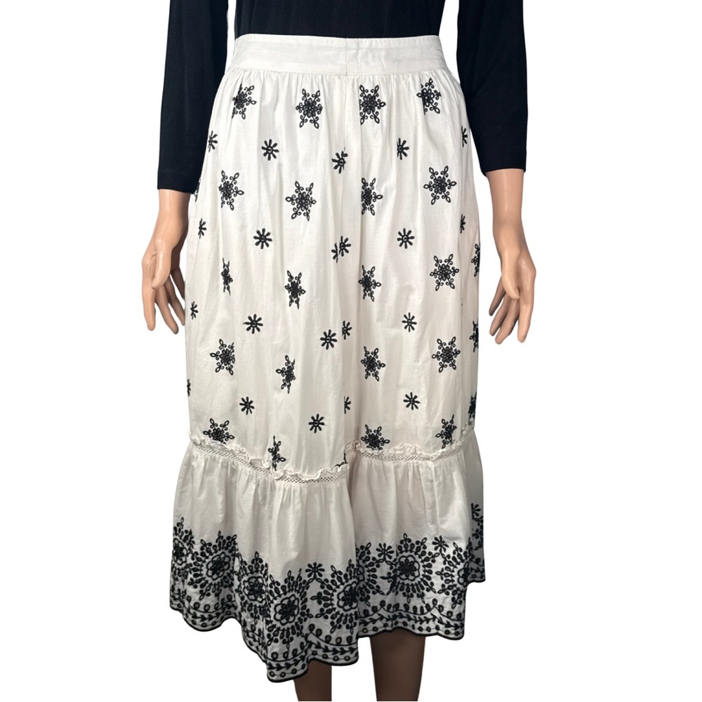 French Connection‎ White "Felicity" Embroidered Midi Skirt Size 4
